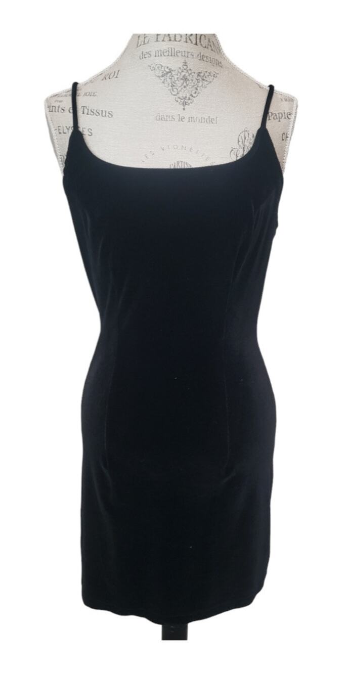Born In America Vintage Sexy Black Velvet Spaghetti Strap Dress Made is USA